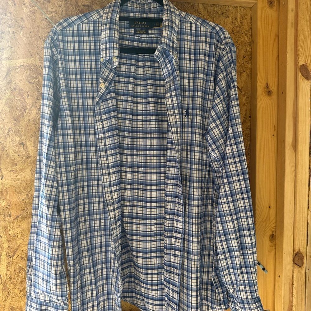 Ralph Lauren Blue and White Plaid Shirt